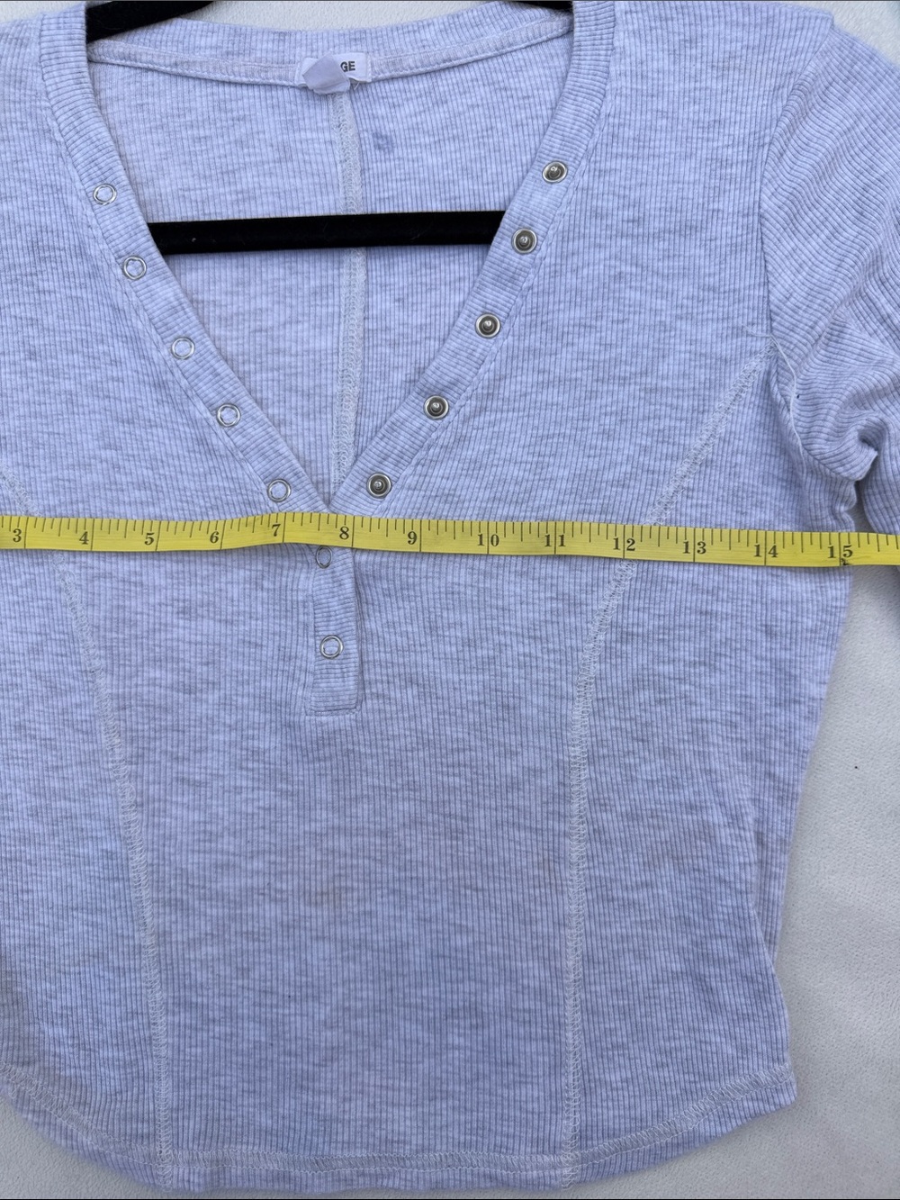 Garage Light Gray Ribbed Long-Sleeve Henley Crop Top - Picture 6 of 8